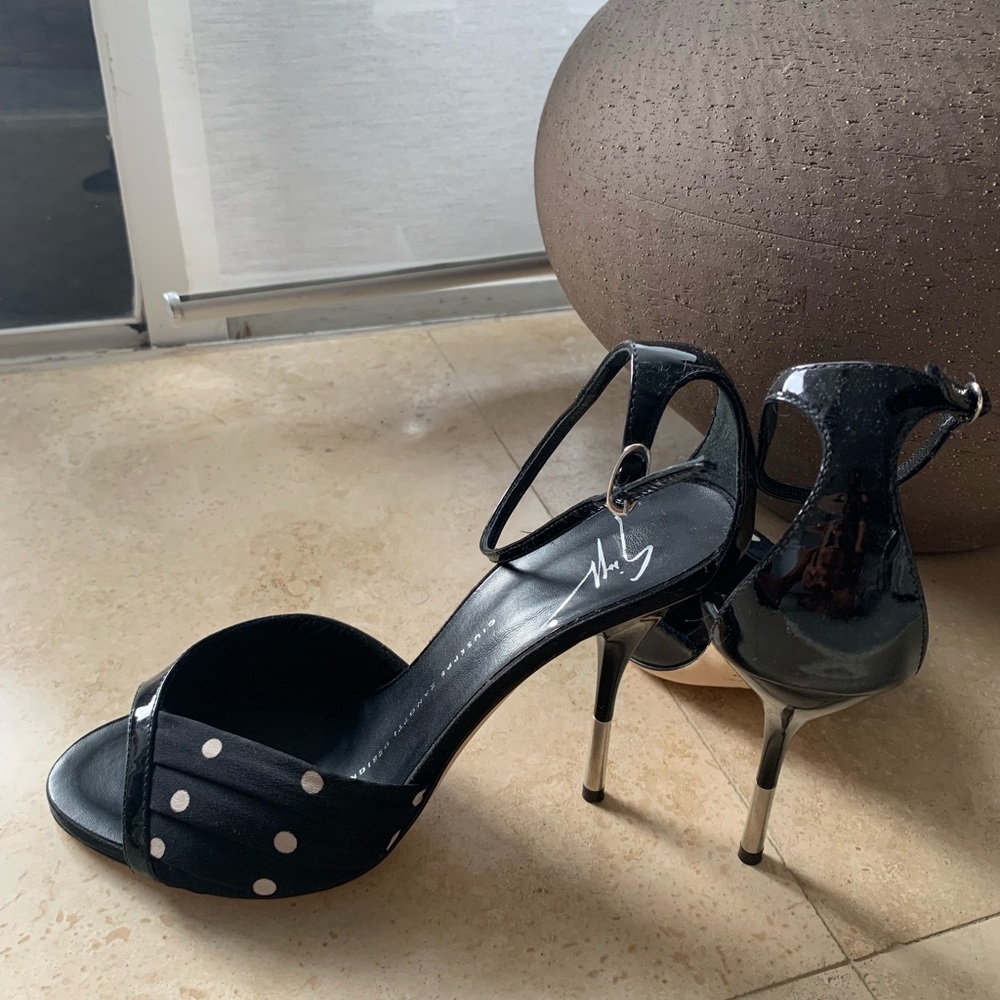 Giuseppe Zanotti Black and White Polka Dot Ankle-Strap Heels - Picture 7 of 10